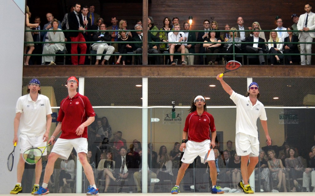 Mudge (right) & Gould (left) in white against Mariani (right) & Reid (left) in red in Saturday's final. 