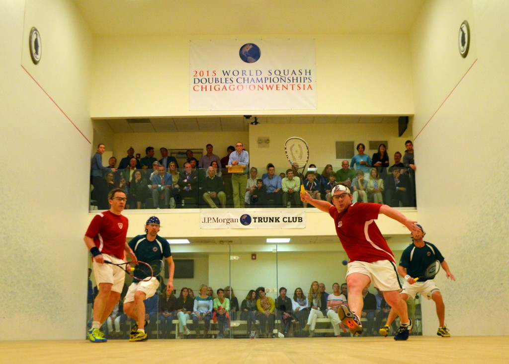 The 2015 Men's World Doubles Final. L-R: Clive Leach, Ben Gould, John Russell, Damien Mudge. 